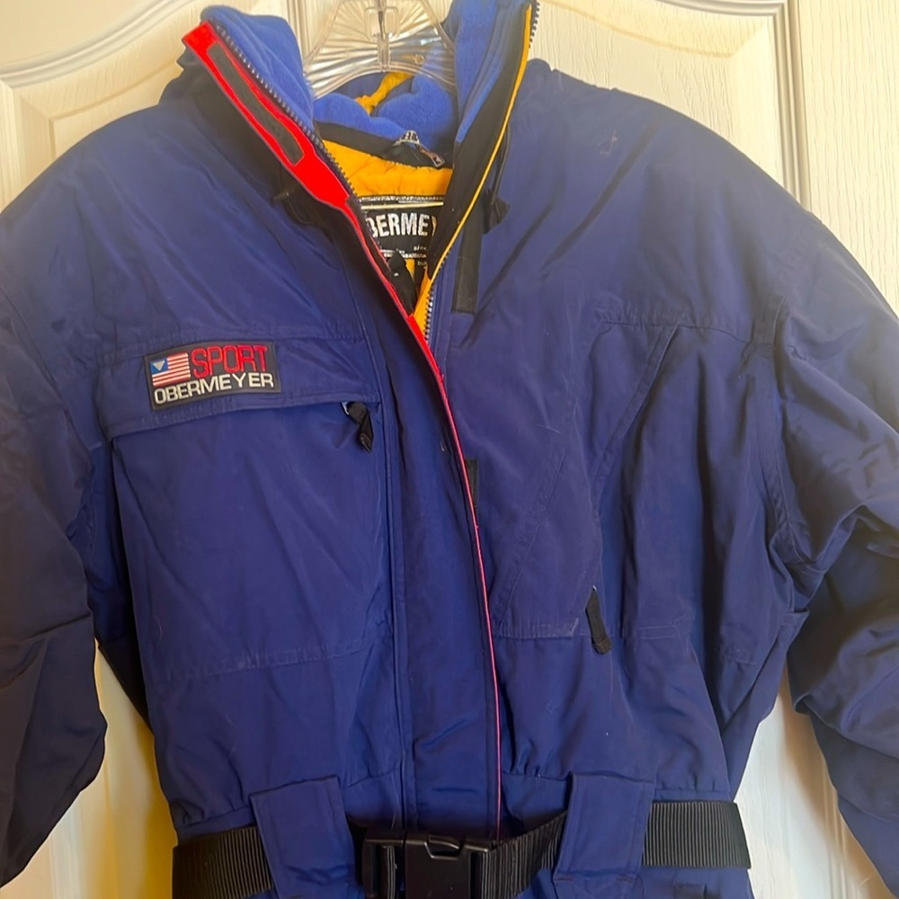 Obermeyer navy ski suit with hood sz 10 tall